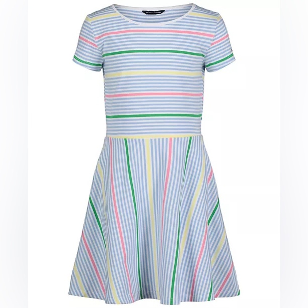 Tommy Hilfiger Big Girls Striped Jersey Short Sleeve Skater Dress